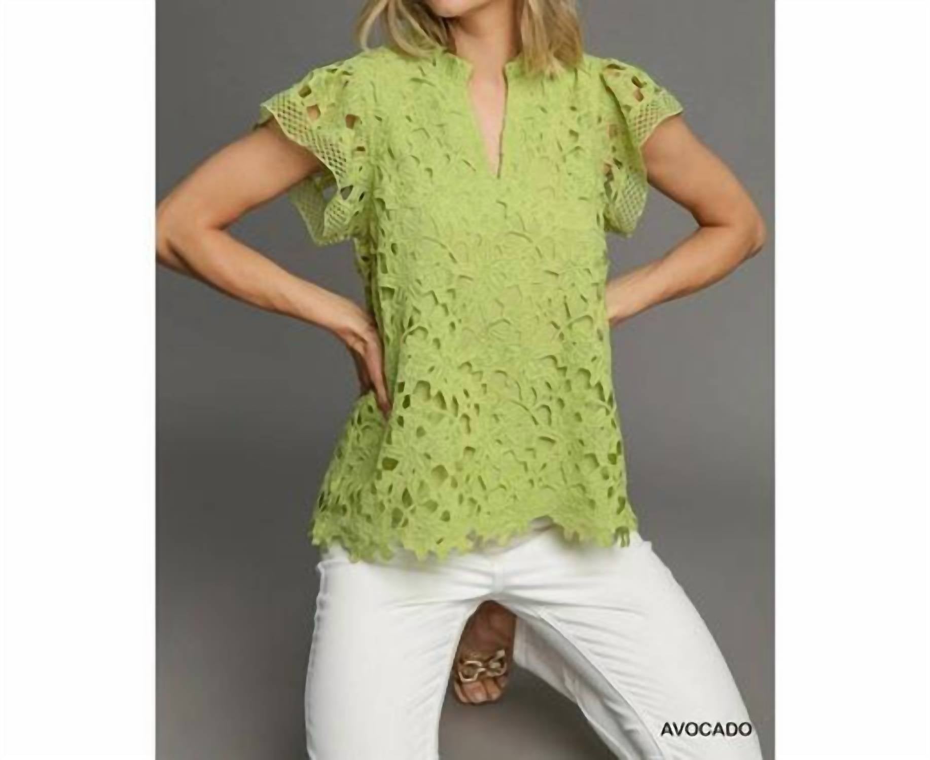 Style Usa - Lace Split Neck Top