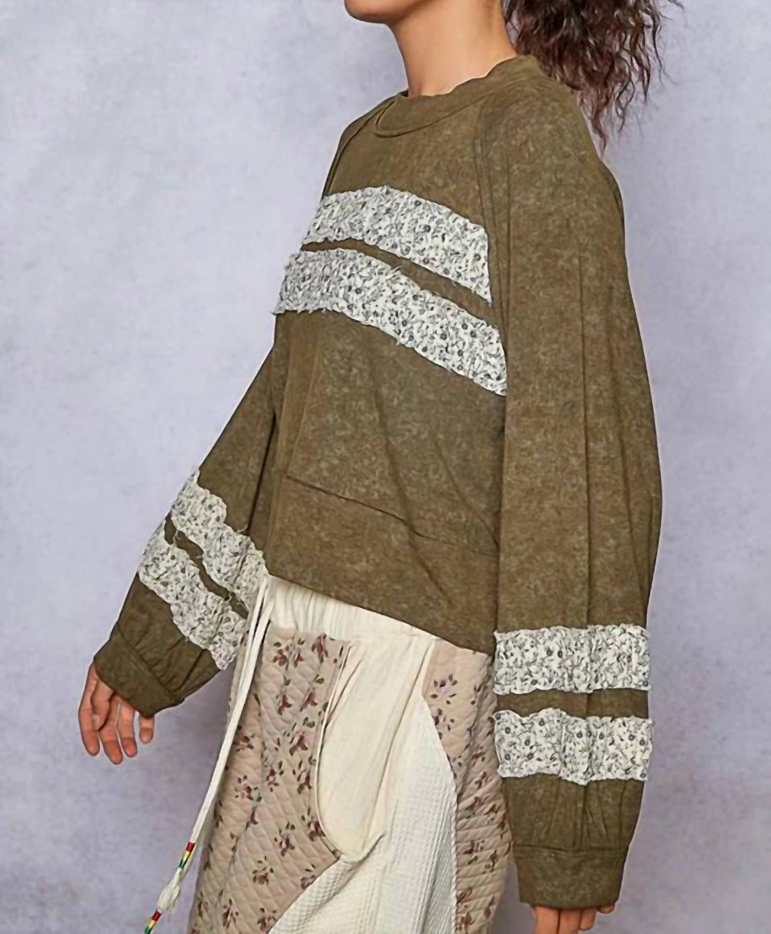 Pol - Vintage Patched Long Sleeve Top