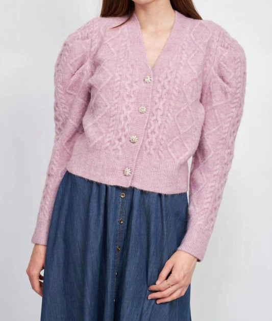 SIRKA CABLE KNIT PUFFED SLEEVE CARDIGAN