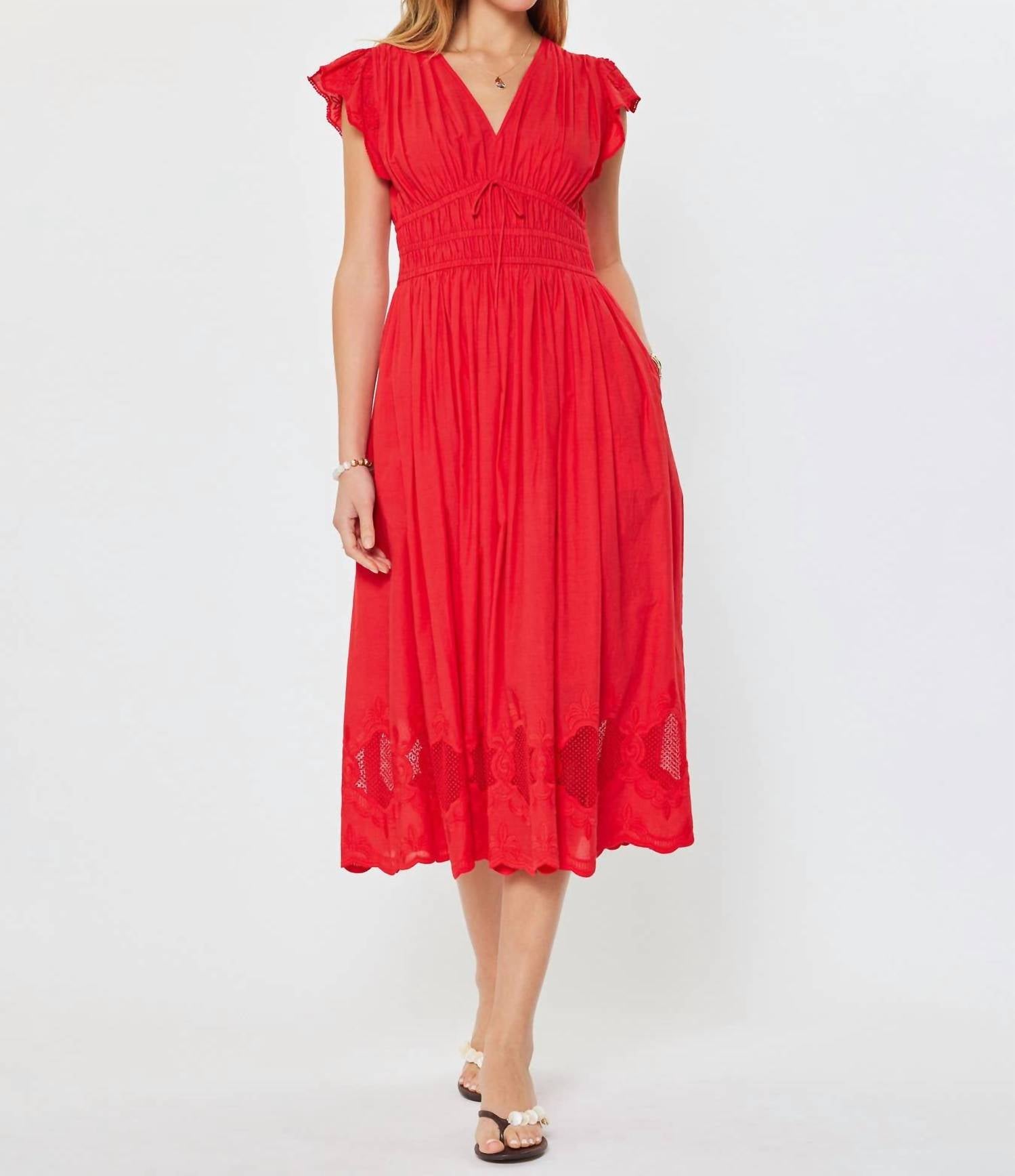 Current Air - Embroidered Lace Midi Dress