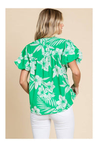 Jodifl - Island Vibes Hawaiian Floral Shirt With Puff Sleeves