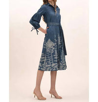 Celina Moon Alicia Midi Shirt Dress in blue and grey - women's dress - alternate view