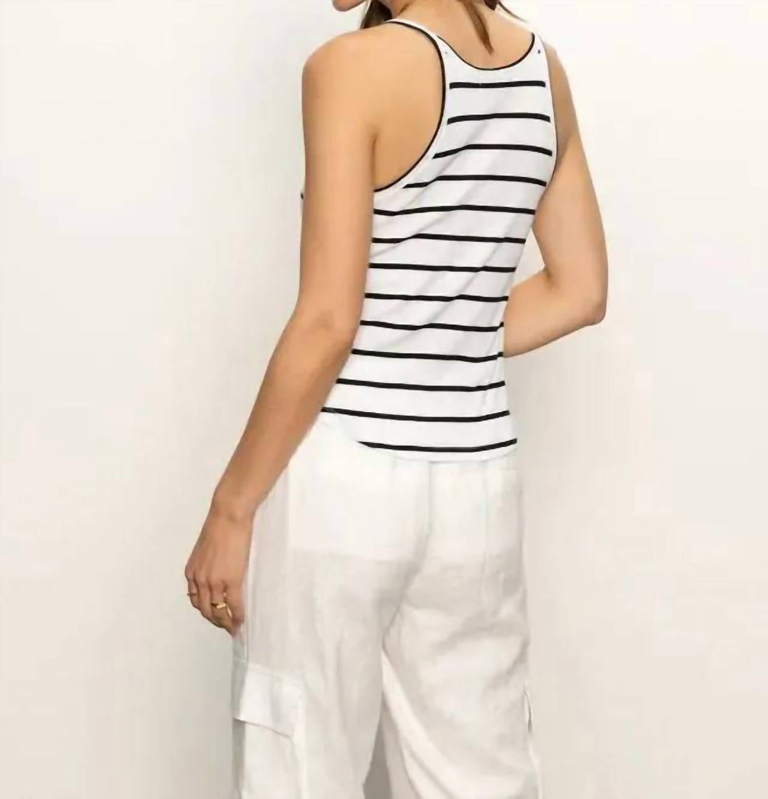 Sanctuary Ribbed Racer Tank Top in white black stripe 1 - women's tank top - detail view