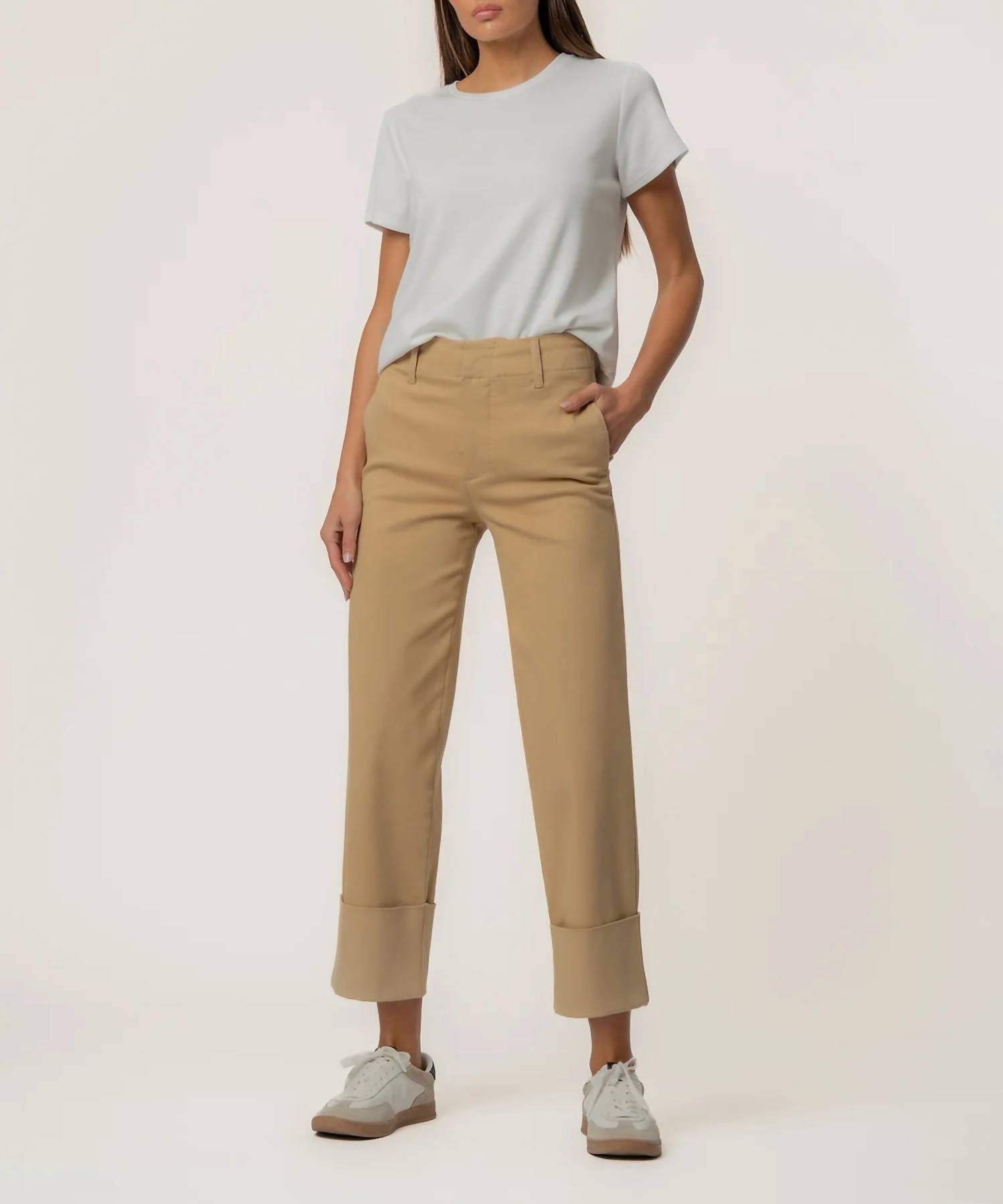 KUT FROM THE KLOTH Sienna High Rise Straight Leg Pants in khaki - women's pants