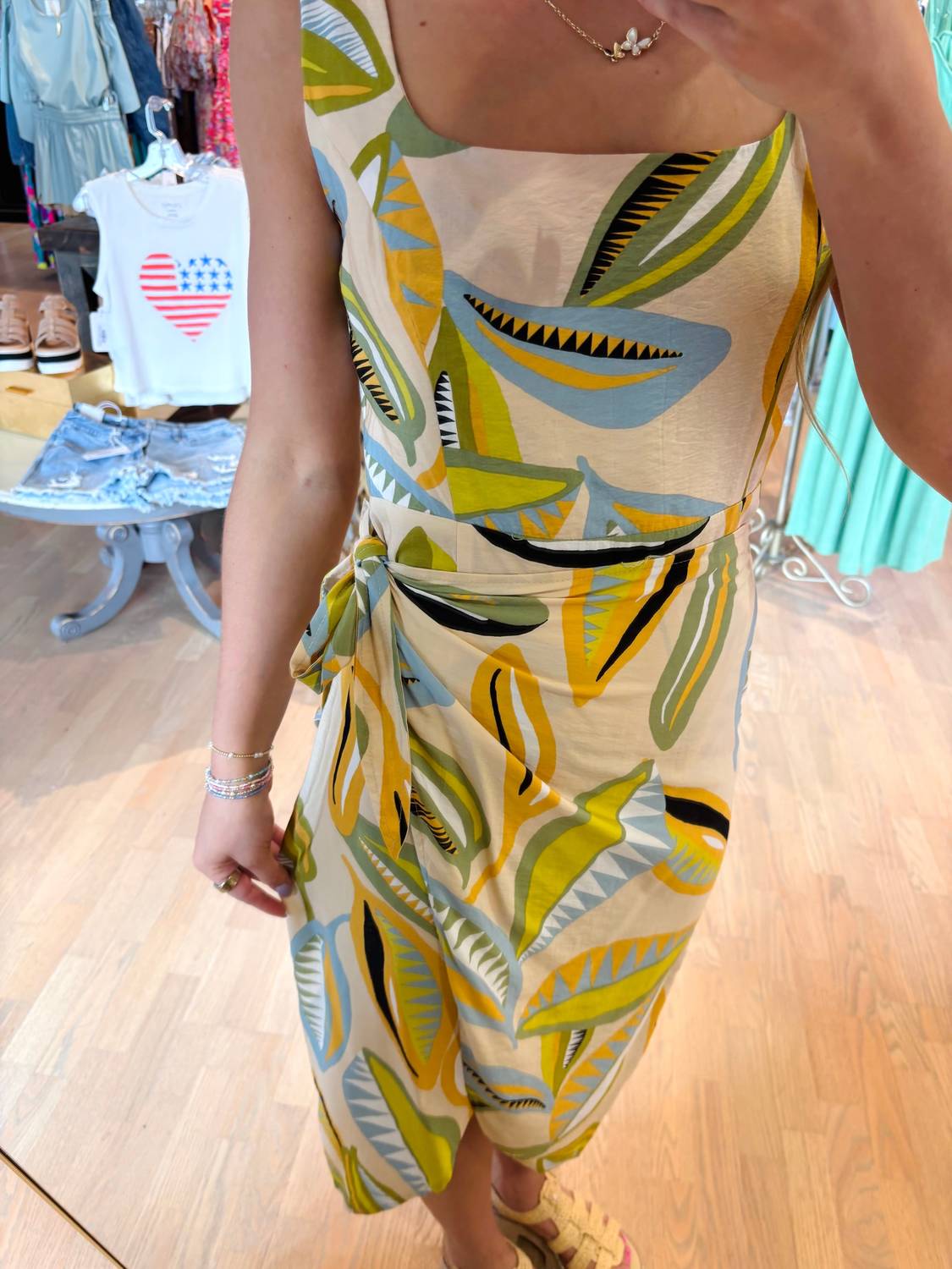 Karlie - Abstract Leaf Wrap Tank Dress