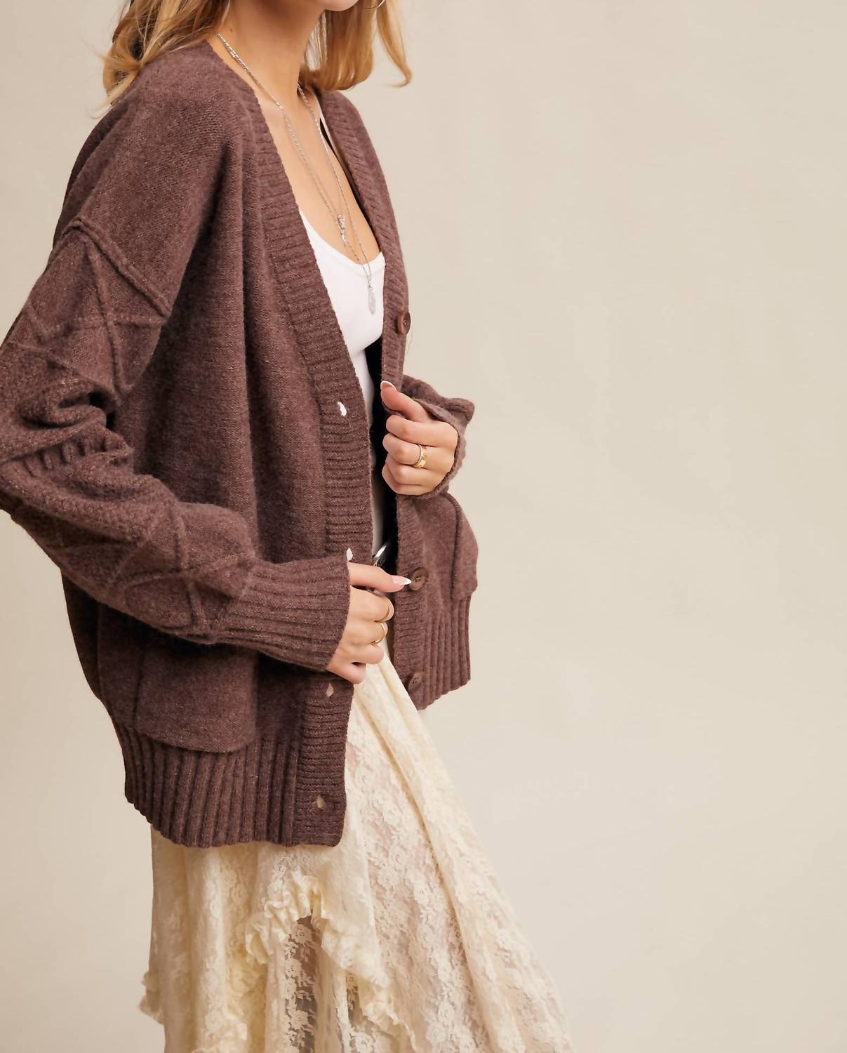 Listicle - Textured Knit Button-Front Cardigan