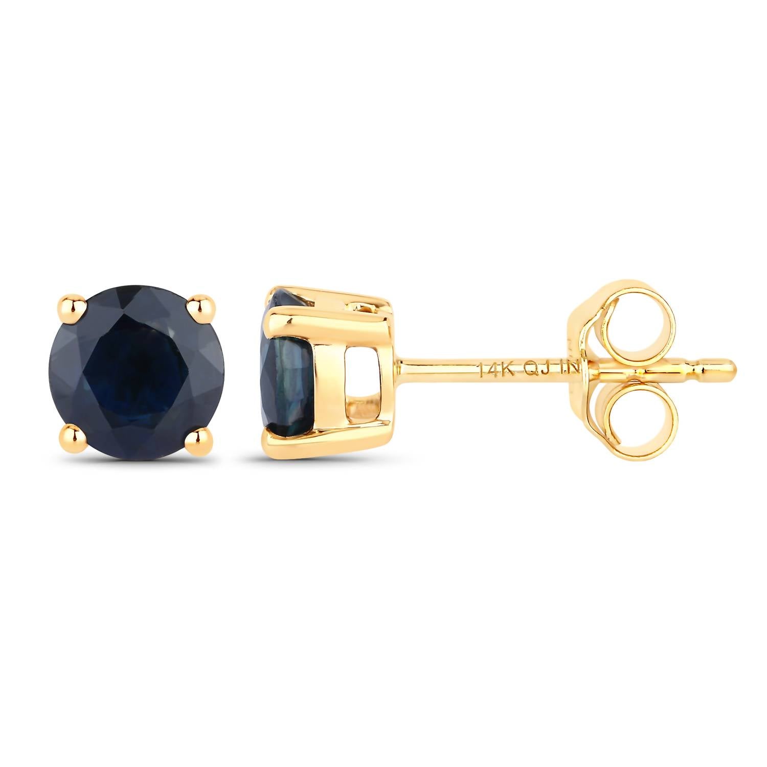 Diana M Jewels Women's Round Natural Blue Sapphire Stud Earrings (1.70 Ct) - Classic in 14k yellow gold - women's jewelry - detail view