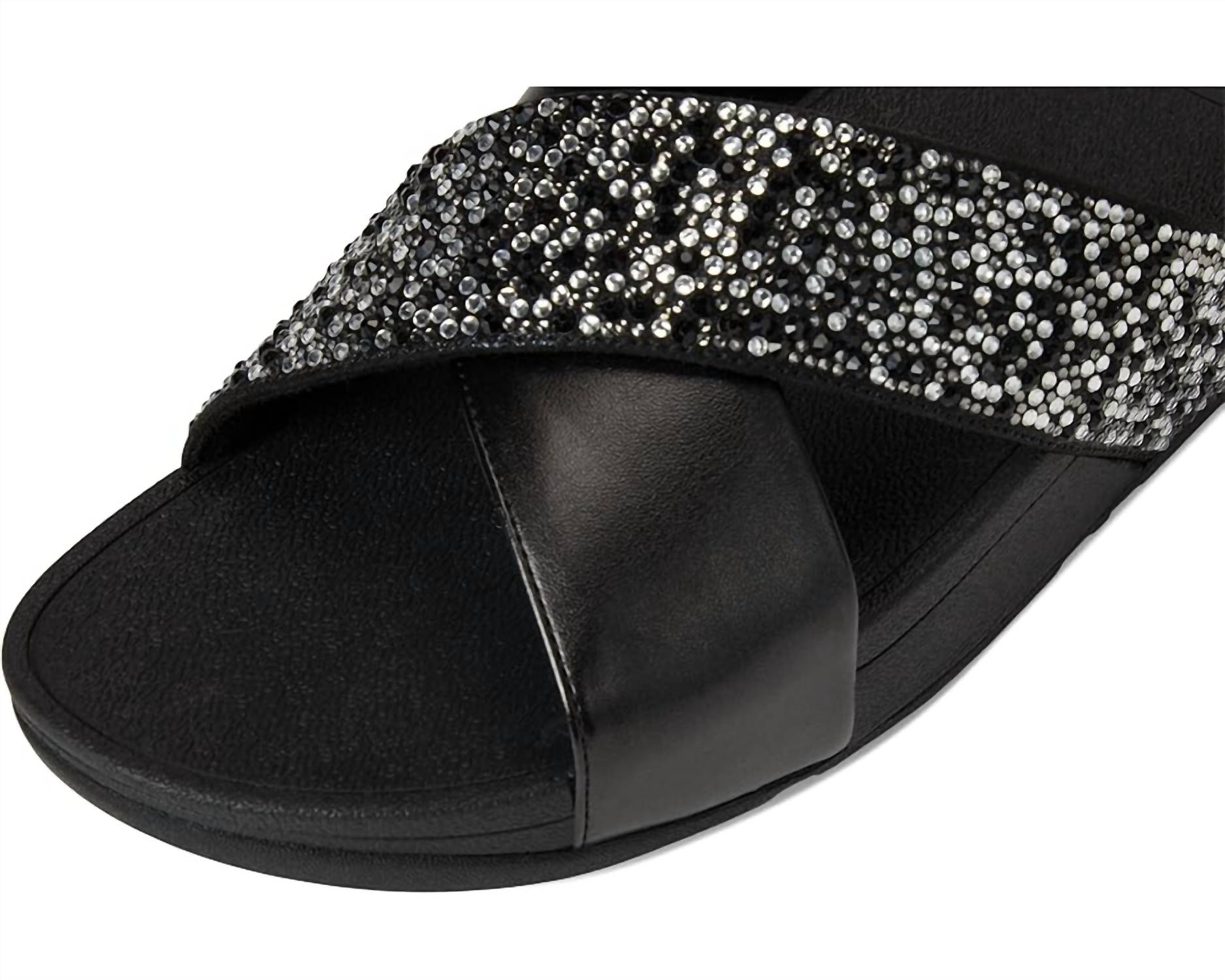 fitflop Women's Lulu Crystal Mix Metallic Cross Wedge Slides in all black - women's sandal - view 5
