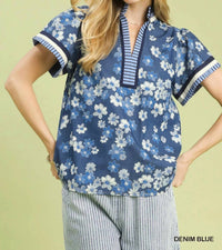 Umgee - Floral Mixed Media Print Top