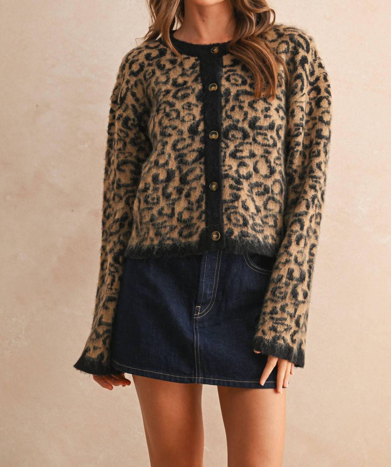 Miou Muse - Leopard Print Sweater Cardigan