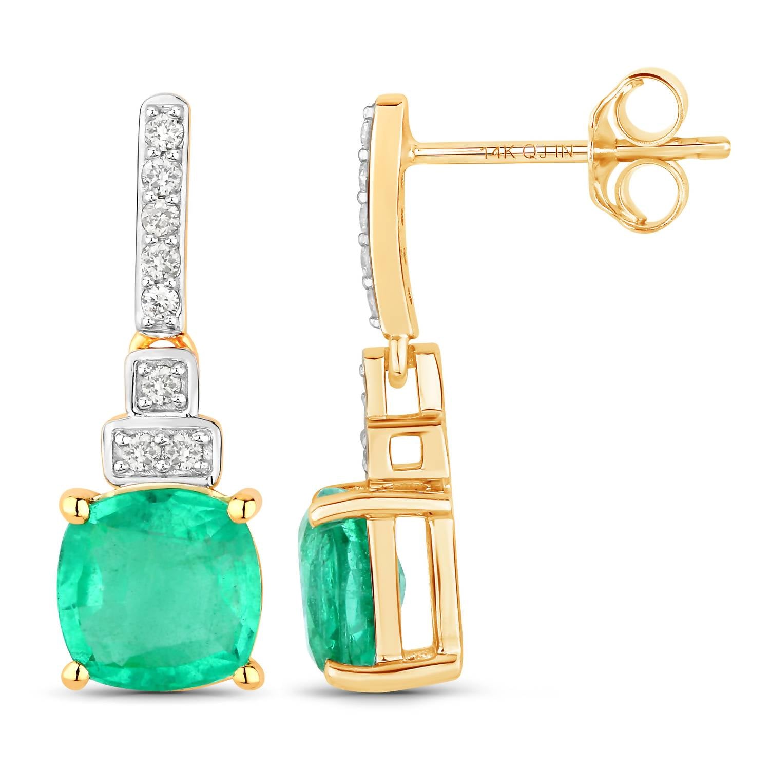 Diana M Jewels - Women's Cushion Natural Ethiopian Emerald Stud Earrings (2.72 Ct) - Signature