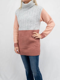 Skies Are Blue - Colorblock Turtleneck Sweater
