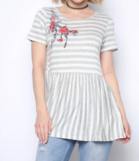 First Love - Striped Tunic With Flower