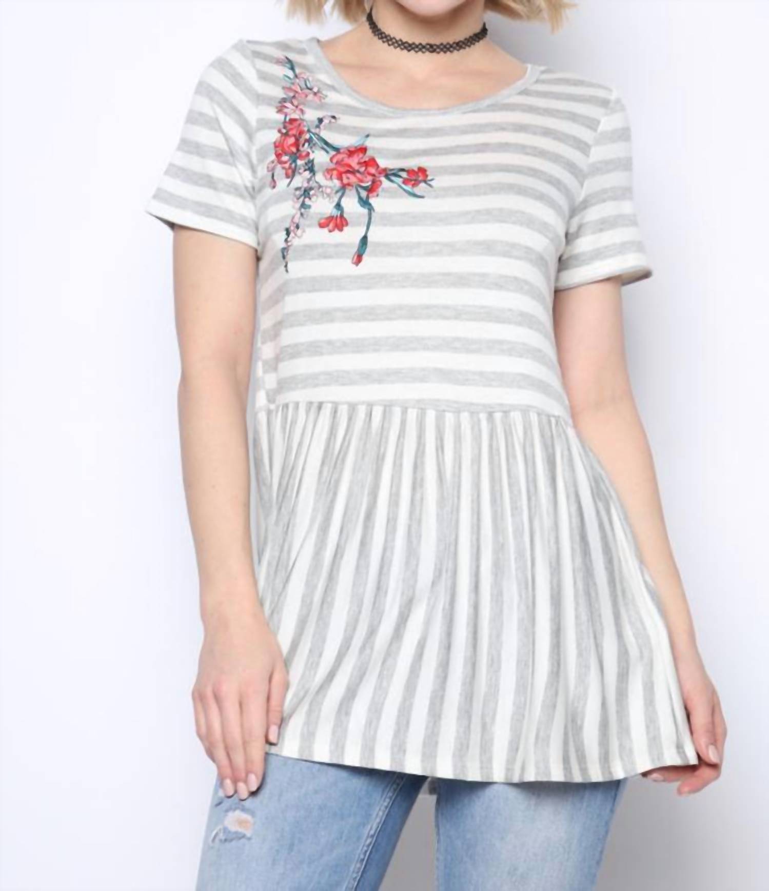 First Love - Striped Tunic With Flower