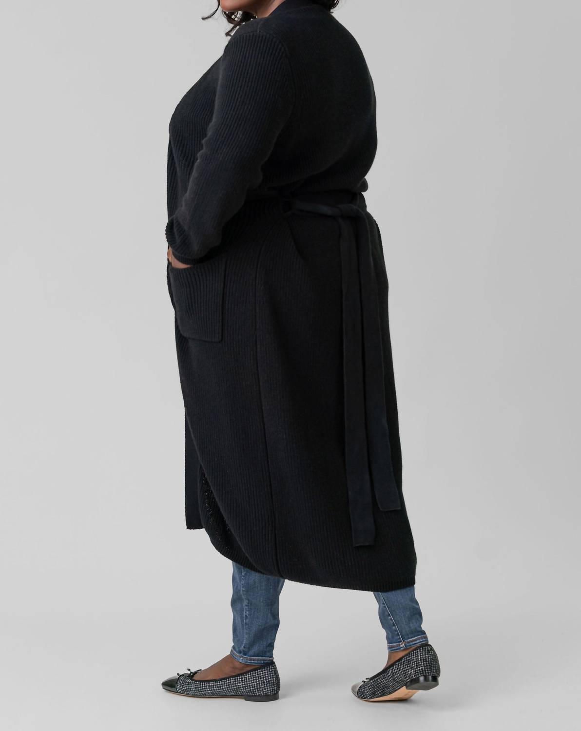 Minnie Rose - Belted Ribbed Long Cardigan - Plus