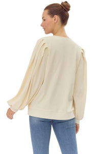 Jodifl - V-neck Mineral Washed Top With Pleated Sleeves
