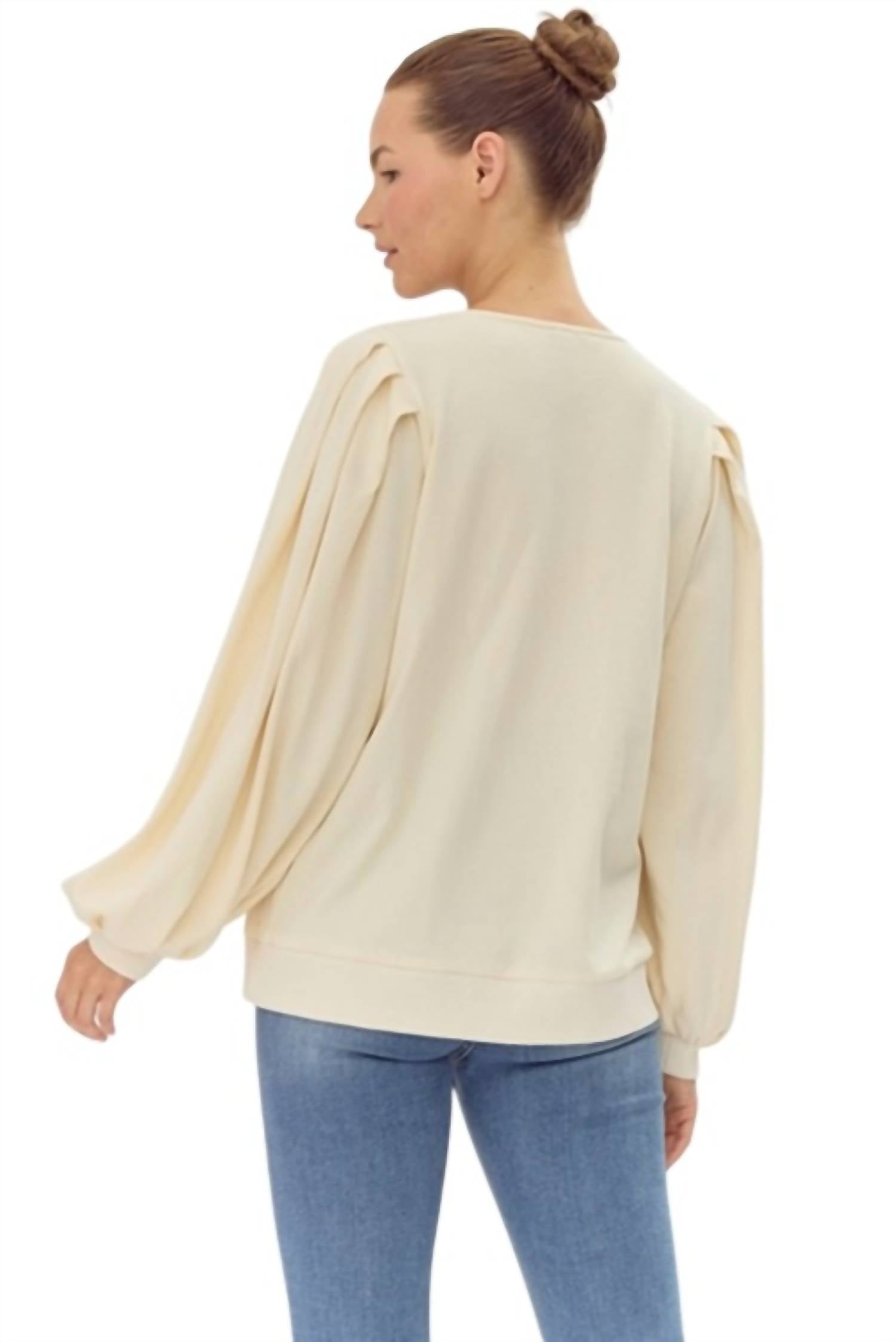 Jodifl - V-neck Mineral Washed Top With Pleated Sleeves