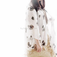 Big Bear And Bird - Women's Tropical Palm Leaves Kimono
