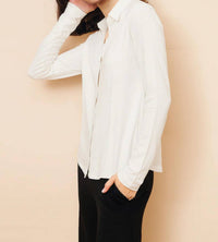MAJESTIC FILATURES Soft Touch Semi Relaxed Button Down Shirt in blanc - women's shirt - detail view
