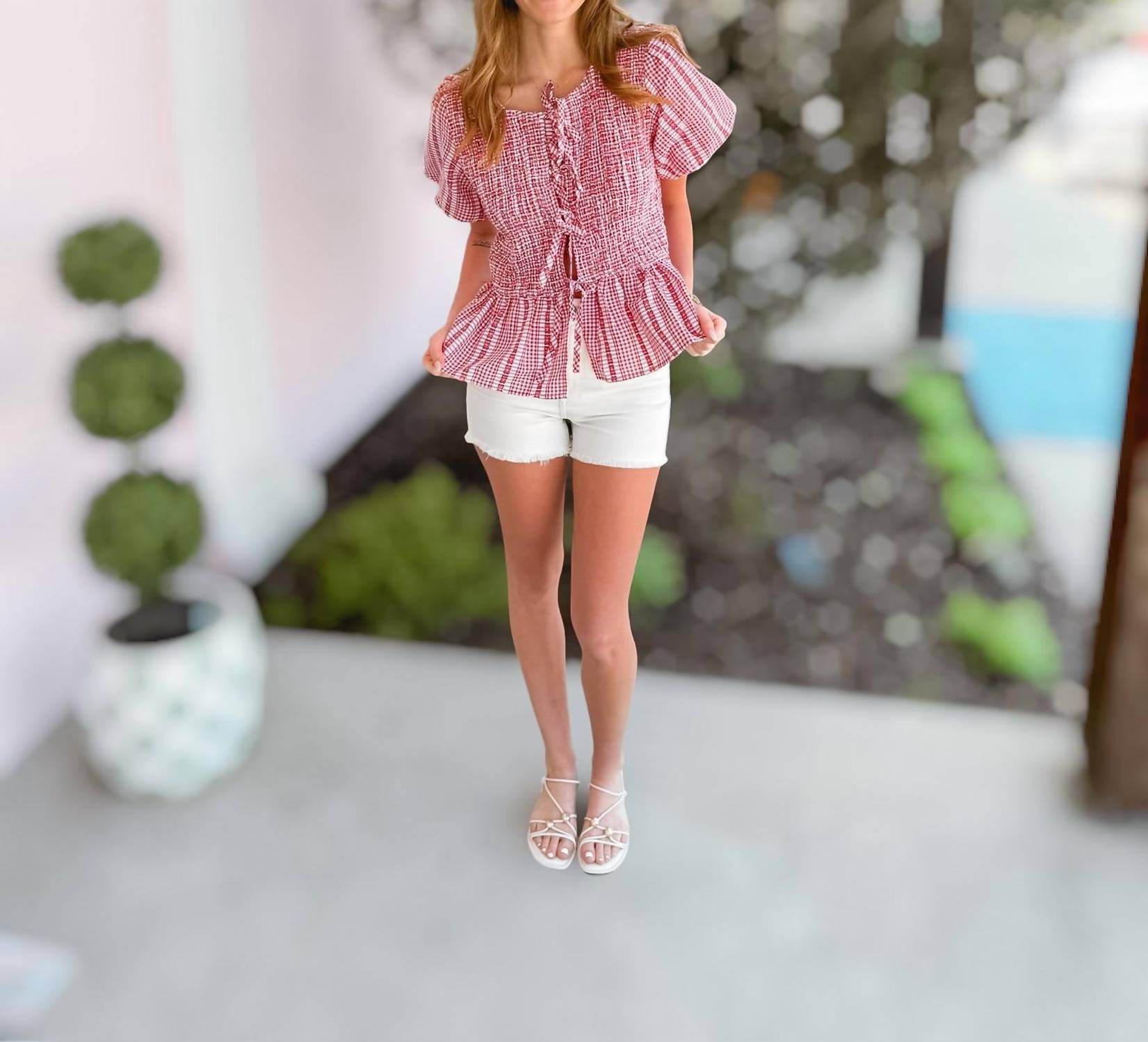 Easel - Seersucker Smocked Blouse