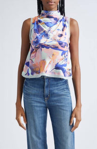 Derek Lam 10 Crosby - Lina Floral Print Satin Mock Neck Top