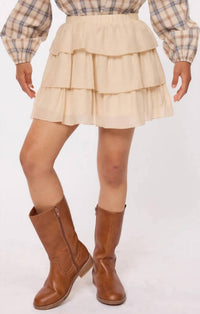 Sadie & Sage Soft Spirits Layerd Mini Skirt in cream - kids' skirt