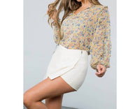 THML Flower Print Long Sleeve Blouse in floral beige - women's blouse - view 7