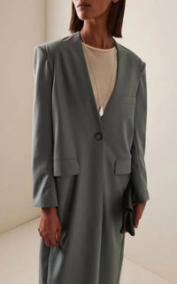 Sloan - Summer Wool Long Collarless Coat