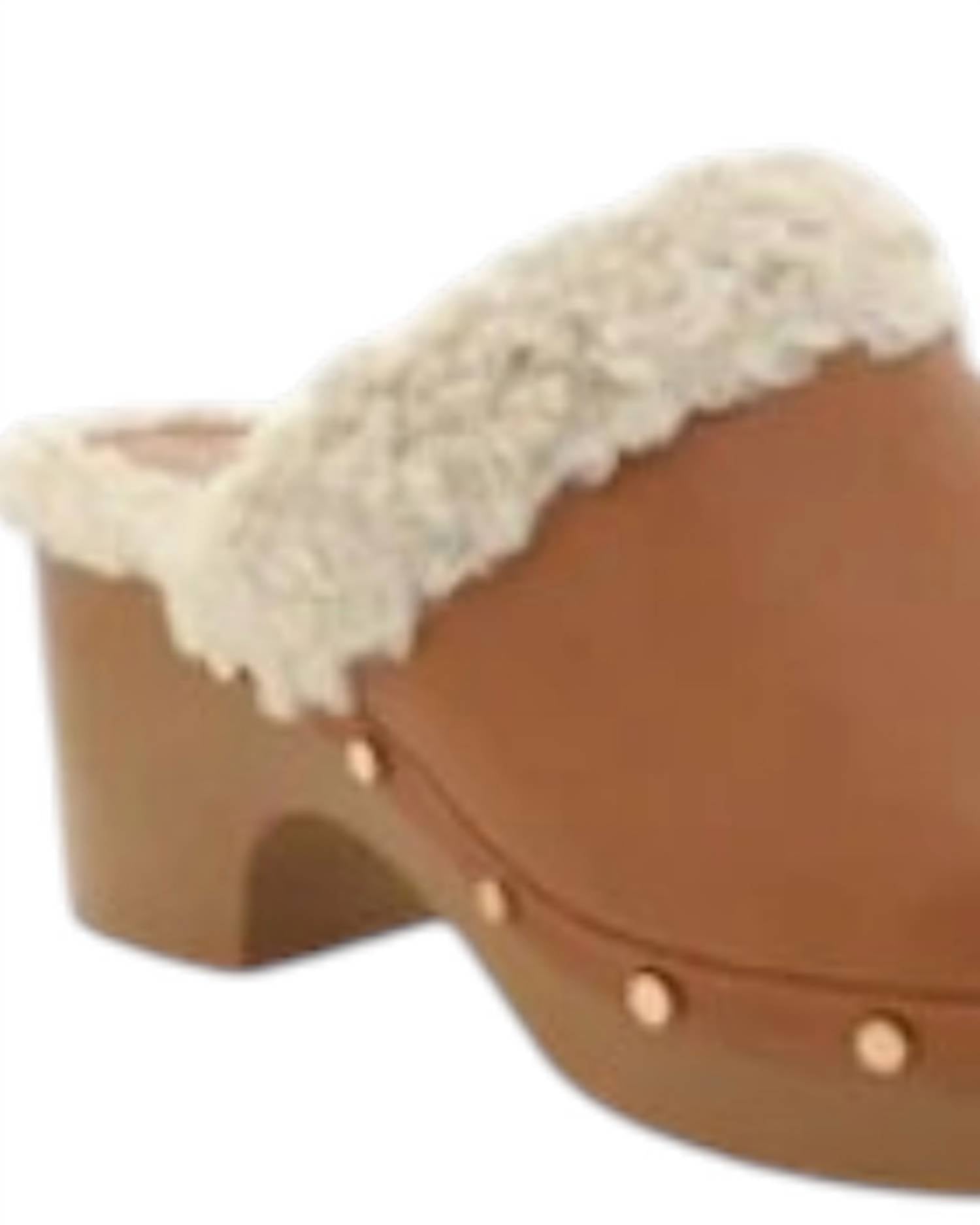 BiLLiNi Women's Edna Fur Clog in tan - women's shoe - detail view