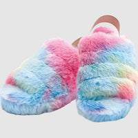 Iscream - Girl's Tie Dye Rainbow Furry Slippers