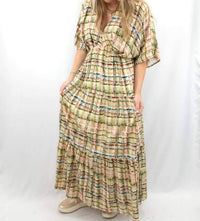 entro Plaid V-neck Maxi Dress in multi color - women's dress - alternate view