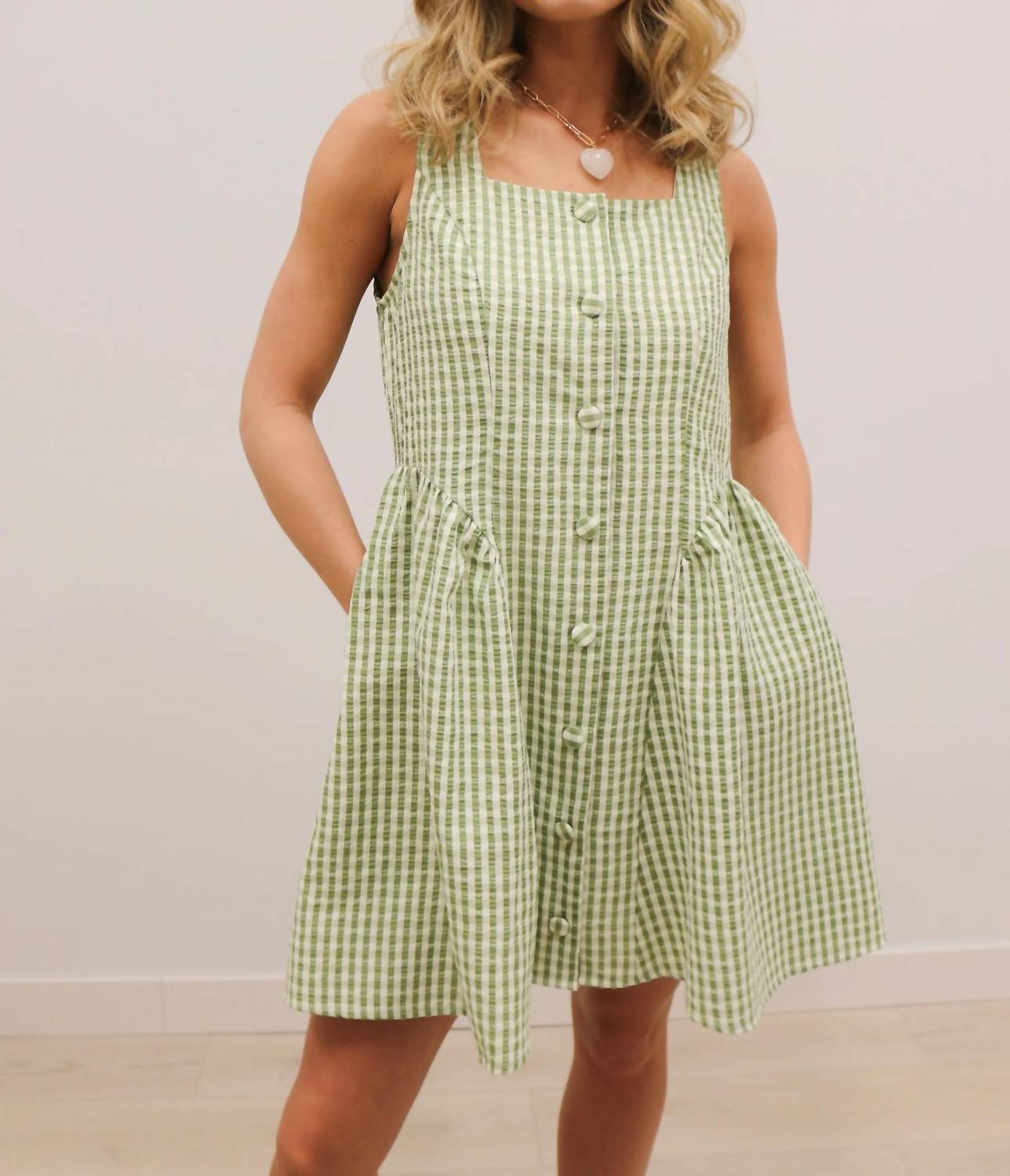 Entro - Sydney Button Front Gingham Print Mini Dress