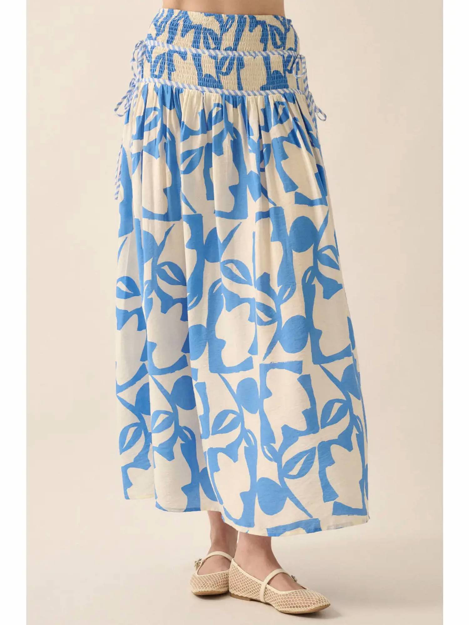Promesa - Abstract Floral-print Tiered-waist Maxi Skirt