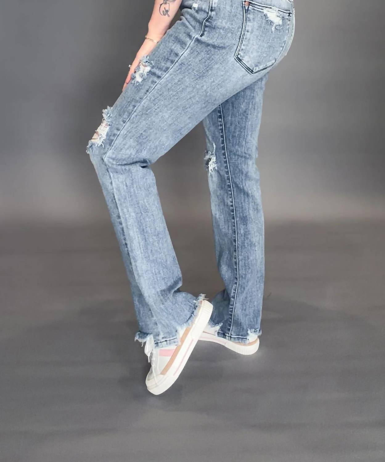 Judy Blue - Sandra Destroyed Mid Rise Straight Leg Jeans