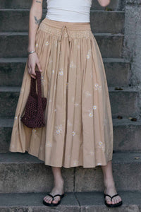 Raisonnel - Daisy Embroidered Smocked Midi Skirt