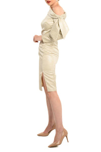 Cenia - Asymmetrical Shoulder Metallic Sheath Dress