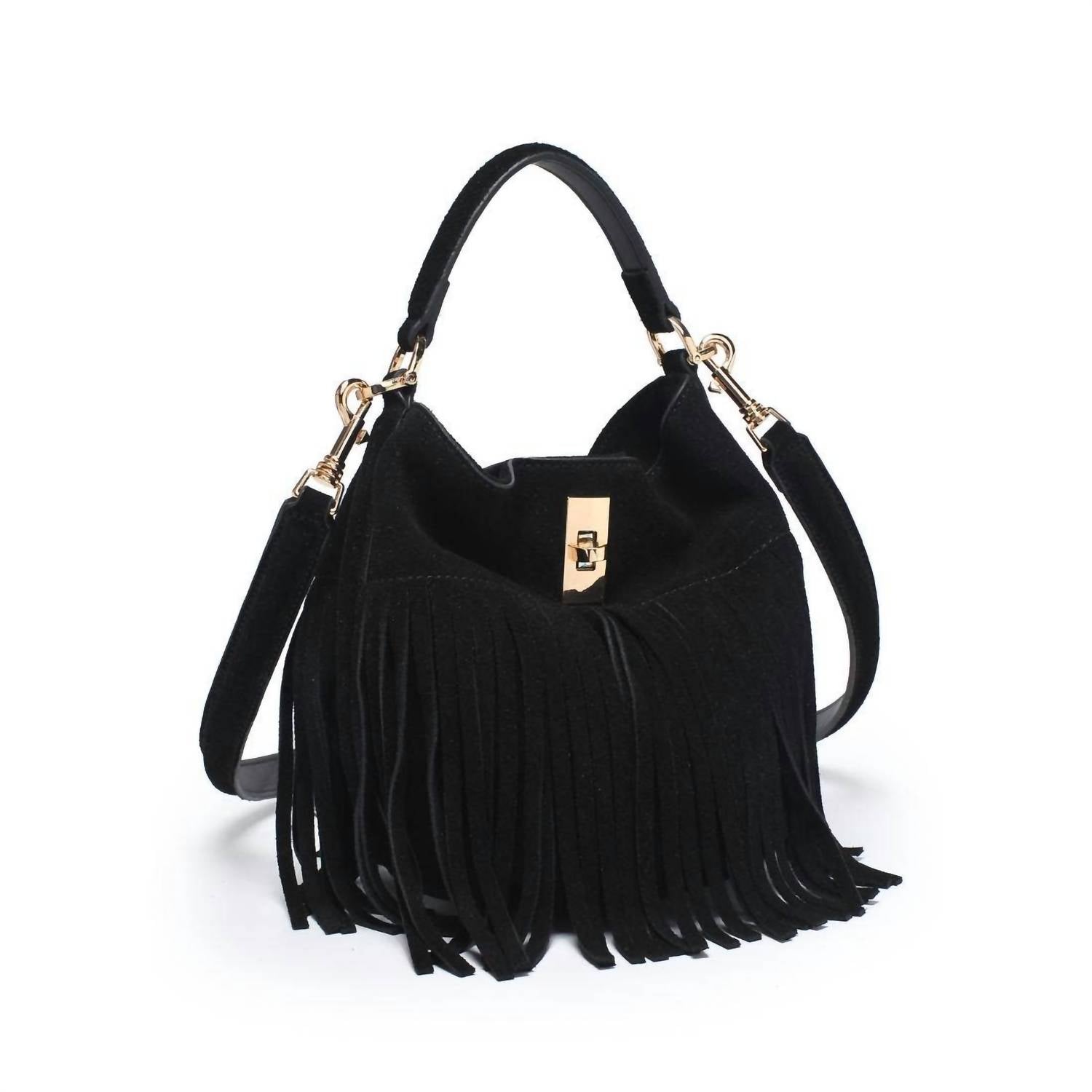 Moda Luxe Bowie Leather Fringe Crossbody Bag in black - women's bag