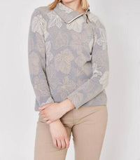 Dolcezza - Leaf Print Long Sleeve Knit Pullover