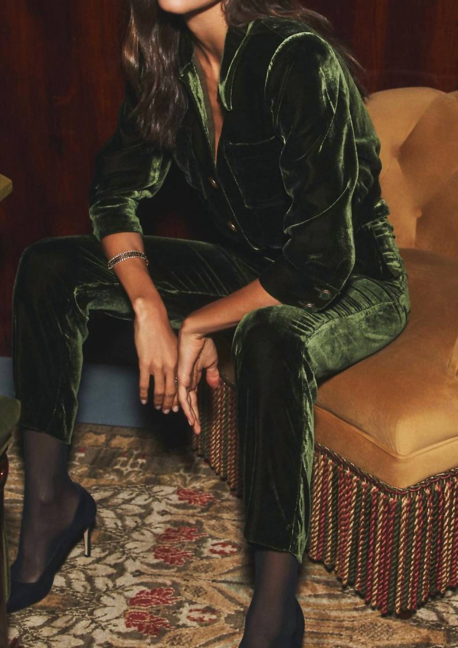 L'Agence Rebel Trouser in deep olive velvet - women's pants - view 4
