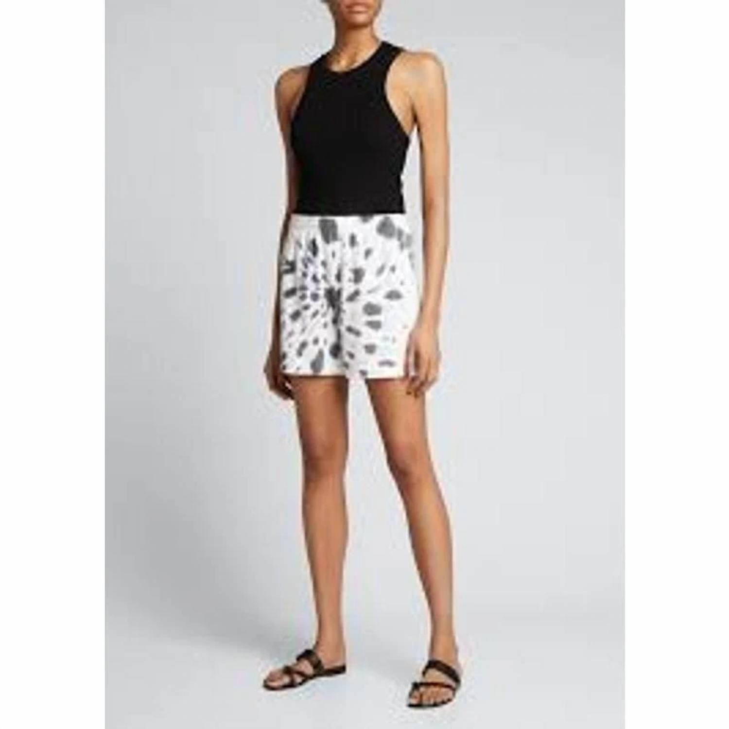 MONROW Kaleidoscope Tie Dye Pull on Shorts in grey white - women's shorts - detail view