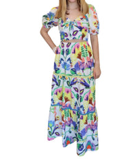 Joy Joy Tie Bustier Crop Top in island art - women's shirt - detail view