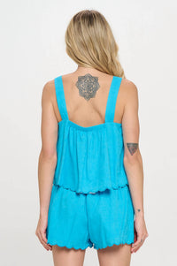 Meet Me In Santorini - Aegean Sky Scalloped Top And Short Set