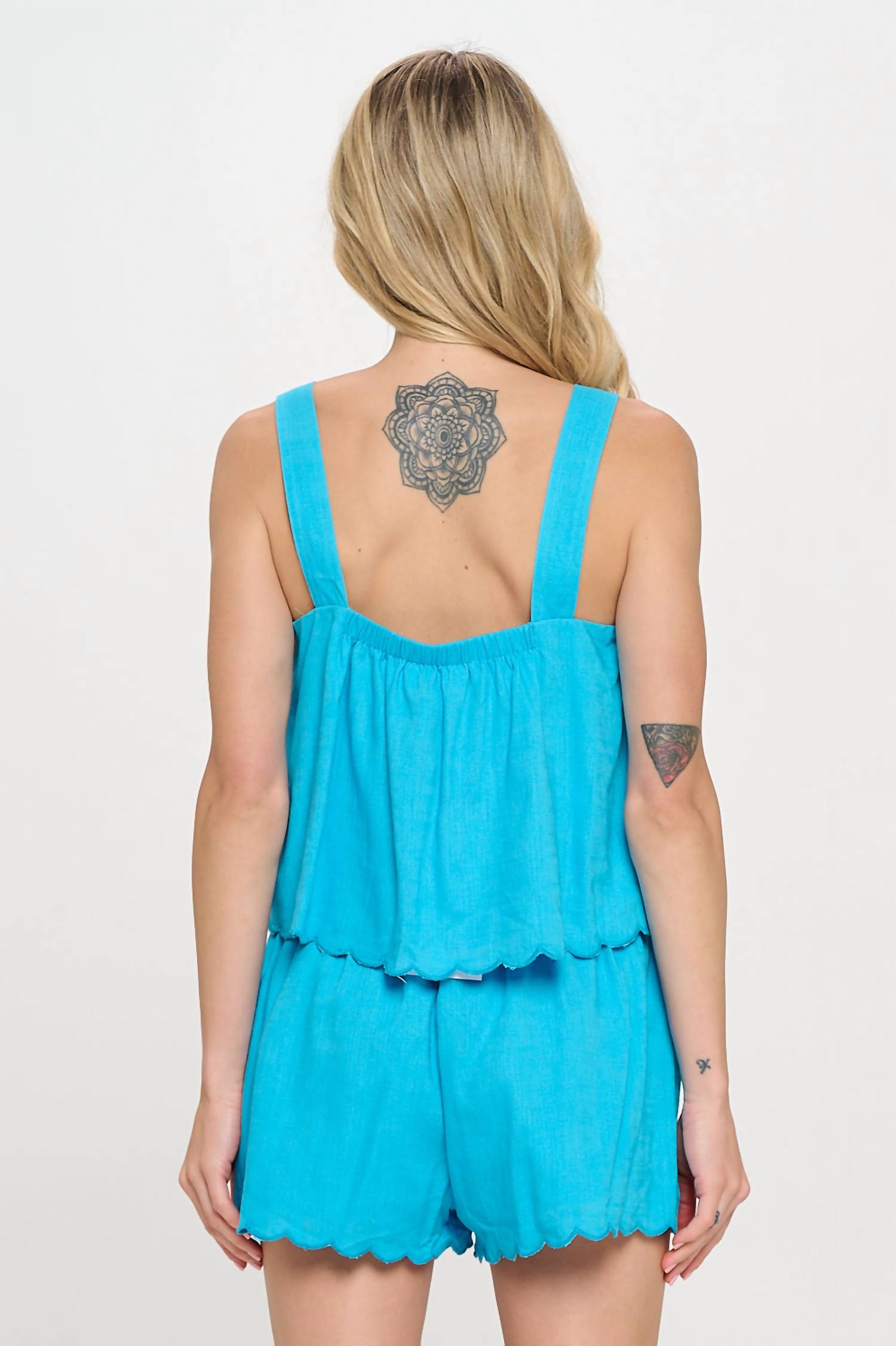 Meet Me In Santorini - Aegean Sky Scalloped Top And Short Set