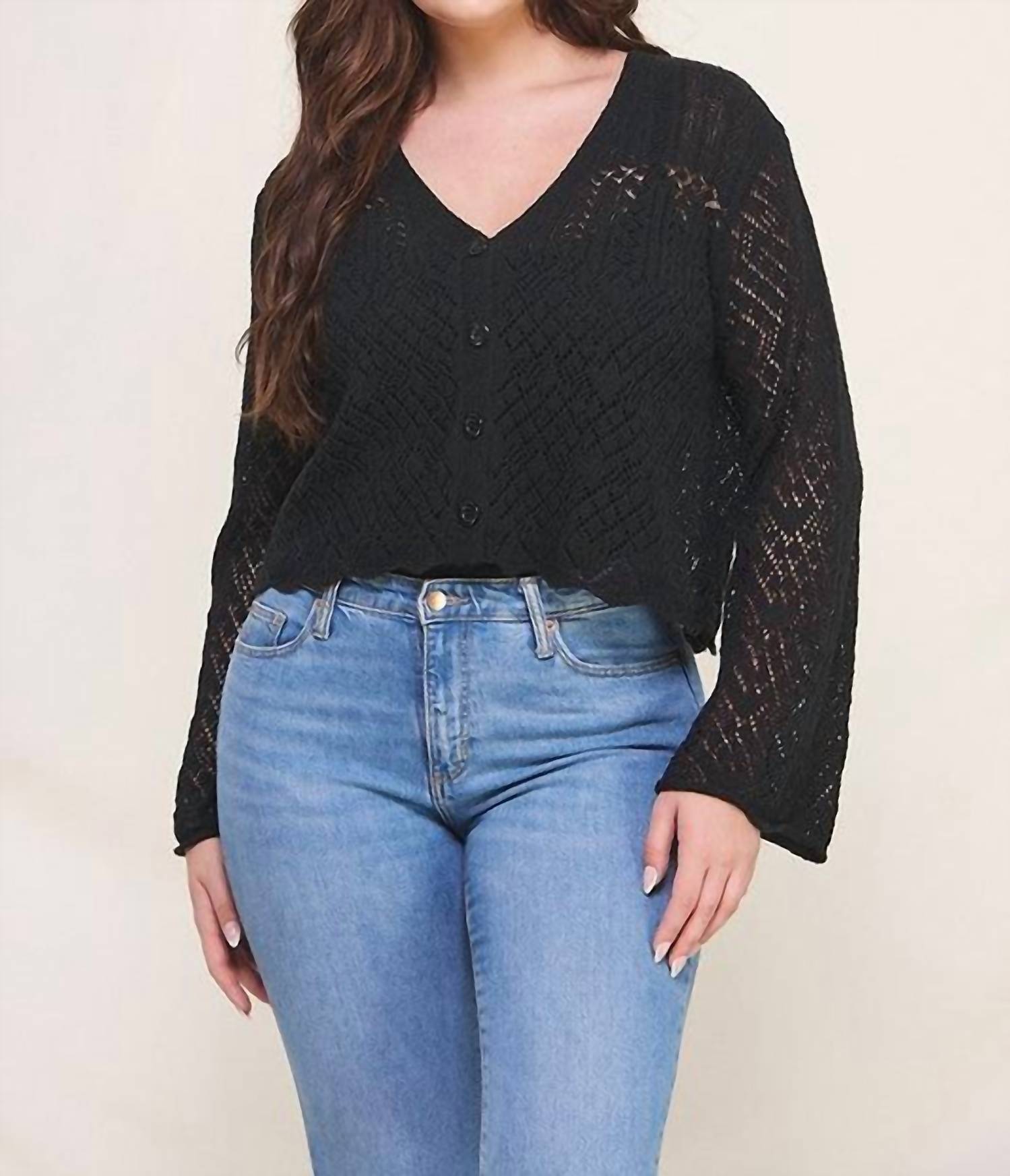Allie Rose - Scallop Hem Fine Gauge Cardigan