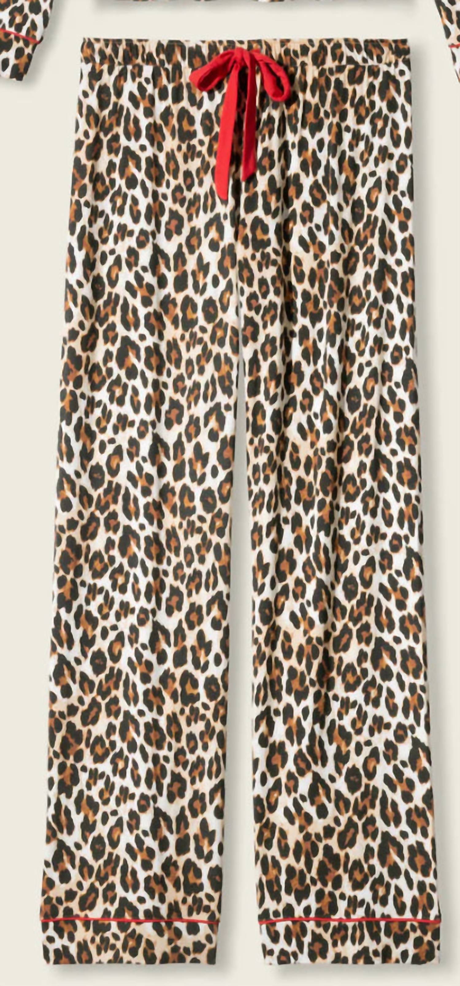 PJ Salvage Holiday Dreams Leopard Print Pants in natural - women's pants - alternate view