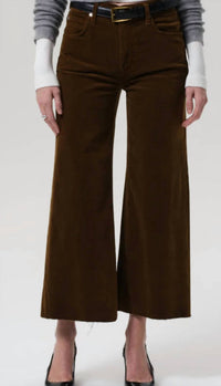 Citizens of Humanity Lyra Raw Hem Ankle Wide Leg Corduroy Pants in manuka - women's pants