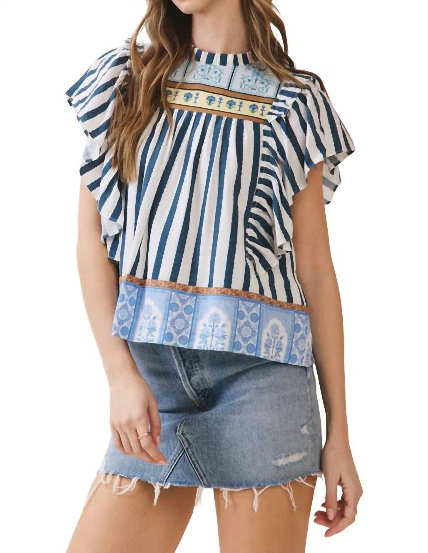 Tcec - Sorrento Stripe Ruffle Top