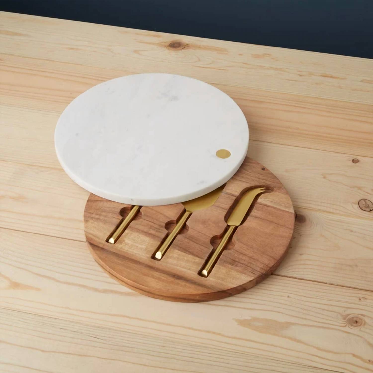 Be Home Garnet Swivel Board And Cheese Set in gold - item - detail view