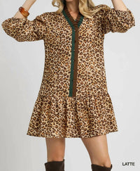 Umgee - Women's Leopard Print Long Sleeve Mini Dress
