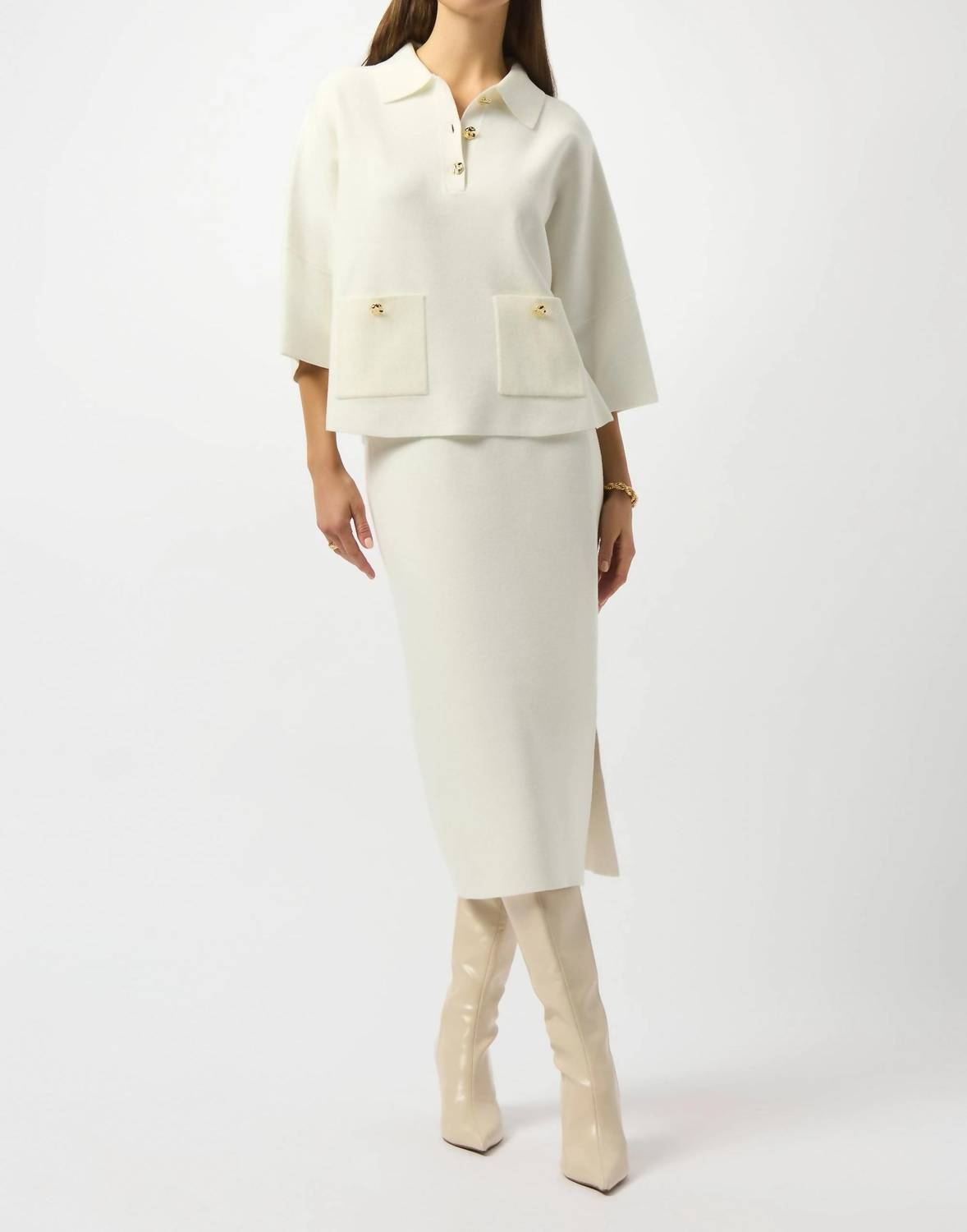 Joseph Ribkoff - SWEATER KNIT BOXY PULLOVER WITH POLO COLLAR
